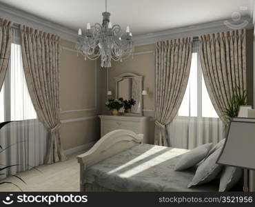 Classic design interior of bedroom. 3D render