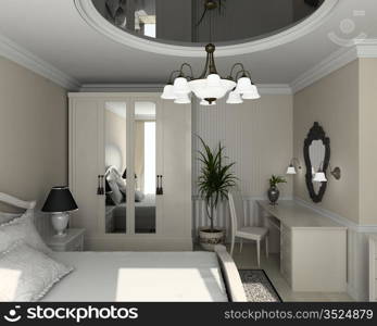 Classic design interior of bedroom. 3D render