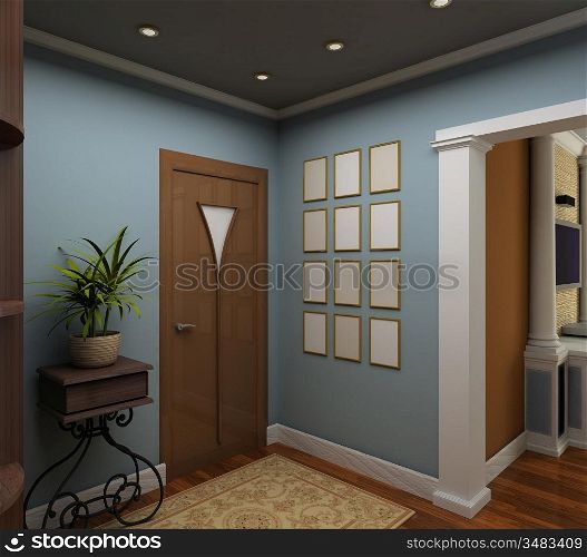 Classic design interior of vestibule. 3D render