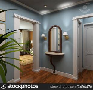 Classic design interior of vestibule. 3D render