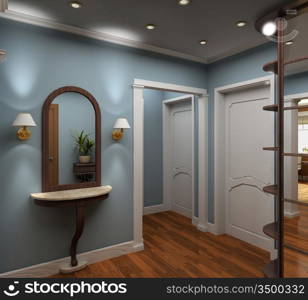 Classic design interior of vestibule. 3D render