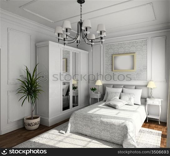 classic design of interior. Badroom. 3D render.