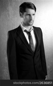Classic elegant black and white suit handsome man portrait
