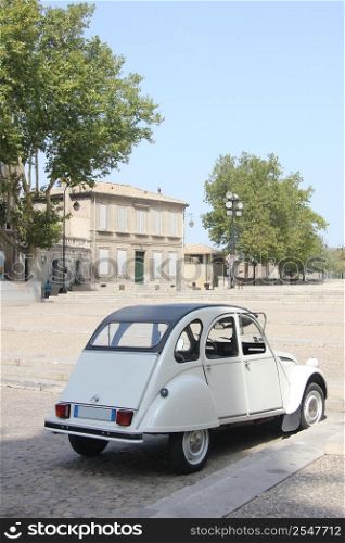 Classic French car on a French square in the Provence