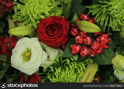 Classic green, red and white bouquet for a wedding