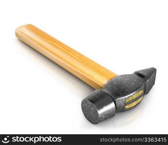 Classic hammer, in perpective, isolated on white background