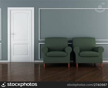 Classic interior (3D render) - Two Green Armchairs