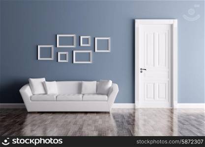 Classic interior of a room with door and sofa