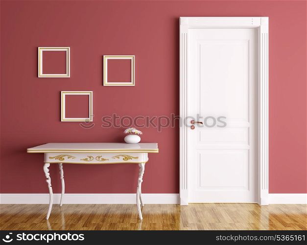 Classic interior of a room with door and table
