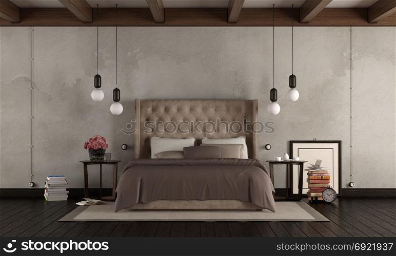 Classic master bedroom. Classic master bedroom with elegant double bed , retro objects and modern lamp 3d rendering