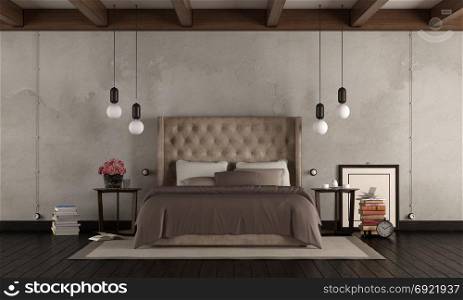 Classic master bedroom. Classic master bedroom with elegant double bed , retro objects and modern lamp 3d rendering
