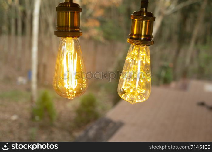 classic retro incandescent led electric lamp on blur background,Vintage light bulb