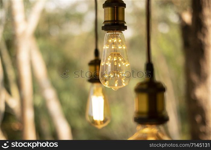 classic retro incandescent led electric lamp on blur background,Vintage light bulb