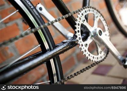 Classic road retro bicycle close-up photo. Classic road retro singlespeed bicycle close-up photo.
