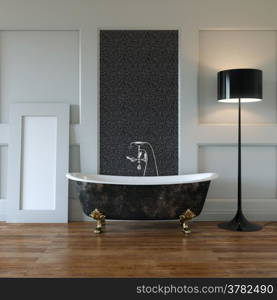 Classic Room Interior With Bathtub And Mirror In