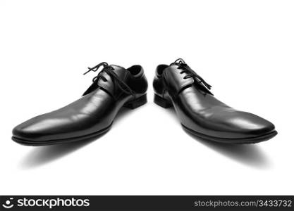 Classic shiny black men&rsquo;s shoes. Wide-angle photo