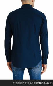 Classic shirt of black silk with long sleeves and pockets on chest in half turn front, side and back