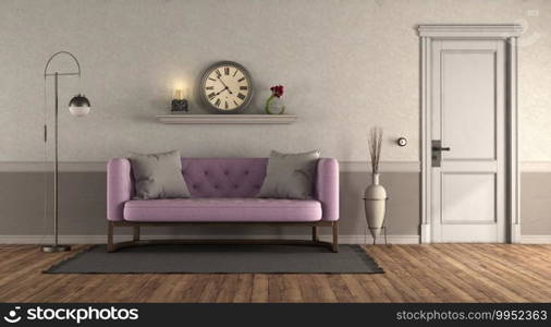 Classic style living room with pink sofa and closed door - 3d rendering. Classic style living room with pink sofa