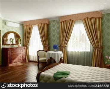 classic style modern bedroom interior (3D rendering)
