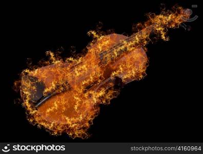 classic violin at fire isolated on a black background