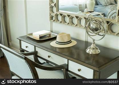 classic wooden chair with dressing table at home