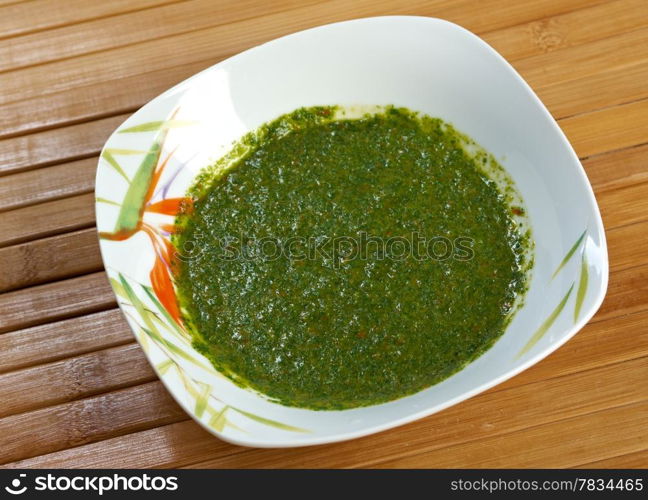 Classic Yemenite sauce zhug, . farm-style