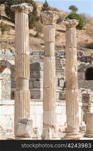 Classical columns in ancient Ephesus. Ephesus was an ancient Greek city and later a major Roman city. It was once the commercial centre of the ancient world and now it is the largest classical archaeological site in the world.