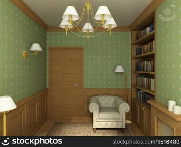 Classical design interior of cabinet. 3D render