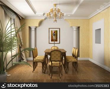 Classical design interior of dining-room. 3D render