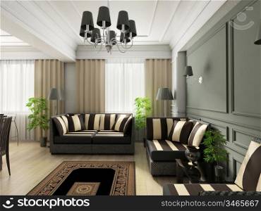 Classical design interior of living-room. 3D render