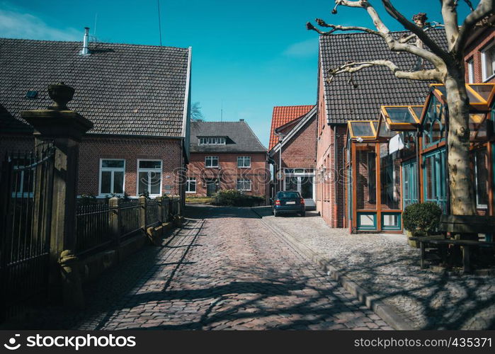 Classical european arhitecture and street design. Little town in western Germany