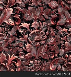 Classical luxury old fashioned damask ornament. Damask seamless pattern. 3D steel seamless element with shadow and highlight.