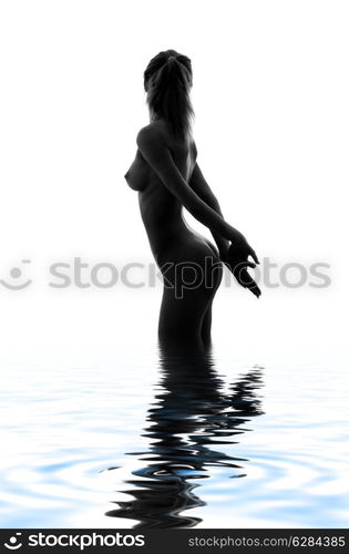 classical monochrome silhouette image of naked girl in water