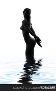 classical monochrome silhouette image of naked girl in water