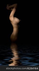 classical picture of naked woman standing in dark water