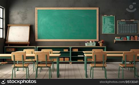 Classroom with green chalkboard