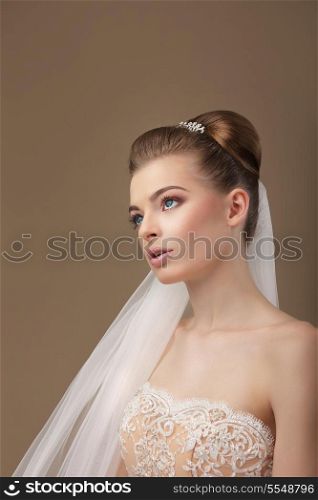 Classy Elegant Woman with Veil Looking Up