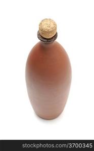 Clay bottle with vine isolated on white background