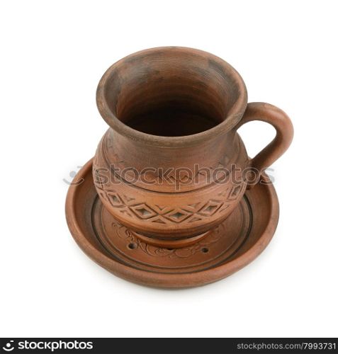 clay cup isolated on white background