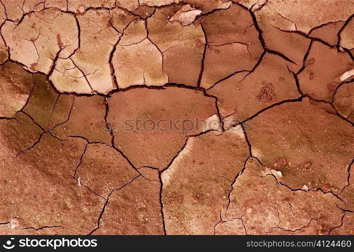 Clay dried red soil cracked texture background dry erath