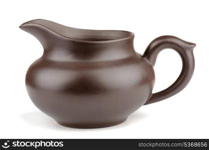 Clay milk pot isolated on white