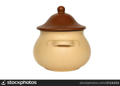 Clay pot with cover isolated on white