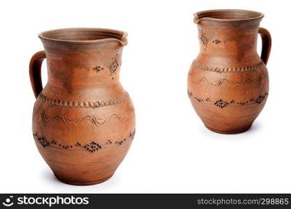 Clay pots isolated on white background. Eco-friendly household utensils.