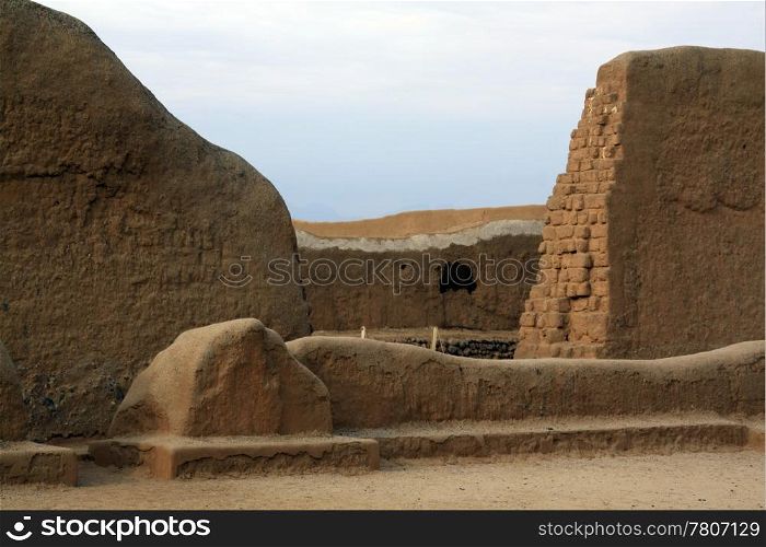 Clay wall on the ruins of Chan Chan, north Peru