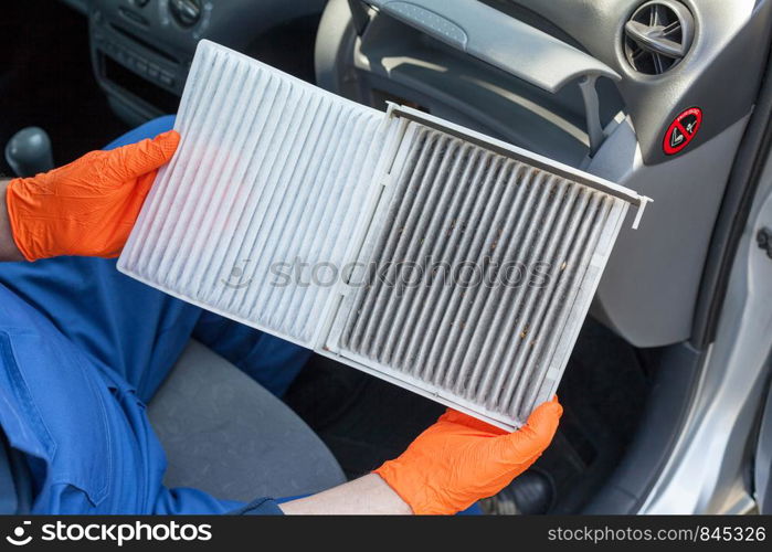 Clean and dirty cabin pollen air filter for a car