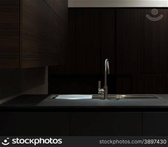Clean and Minimalist Kitchen Cabinets and Worktop with Stainless Steel Kitchen Sink