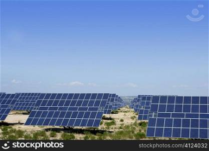 Clean electric energy solar plates generators blue sky