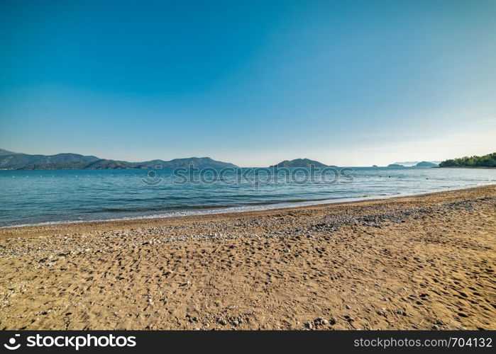 Clean empty beach in Fethiye Mugla Turkey
