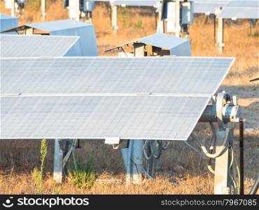 Clean Energy, rows of a photovoltaic panels with Solar Tracker system