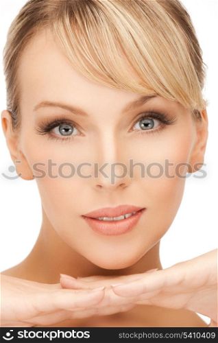 clean face of beautiful woman with blonde hair